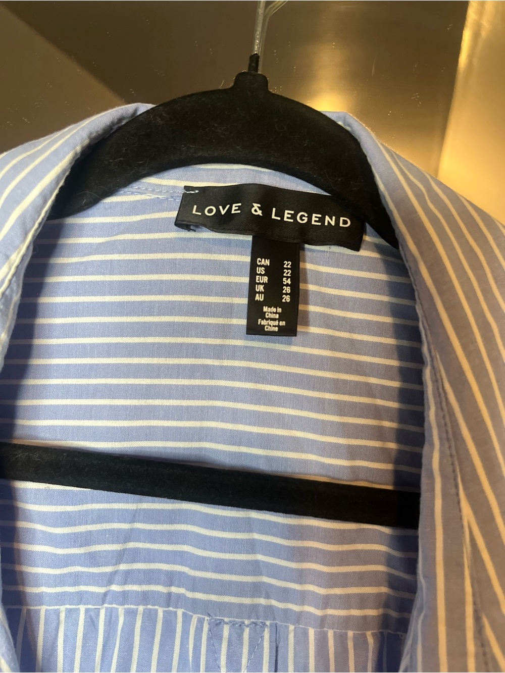 Size 22, Love & Legend Blue Striped Button-Up Shirt with Floral Embroidery - Picture 2 of 15